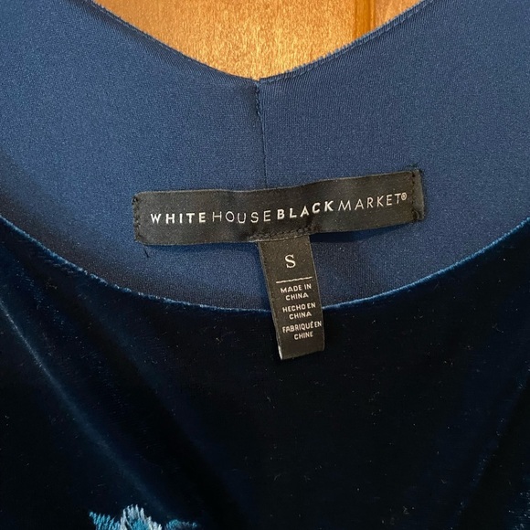 WHITE HOUSE BLACK MARKET Embroidered Stretch Velvet Dress Size Small Blue Black - Picture 6 of 9